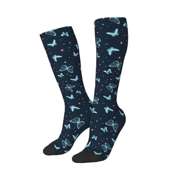 Picia Women Crew Soft Moisture-wicking Socks Beautiful Butterflies Pattern Design Cotton Socks, One Size fit All