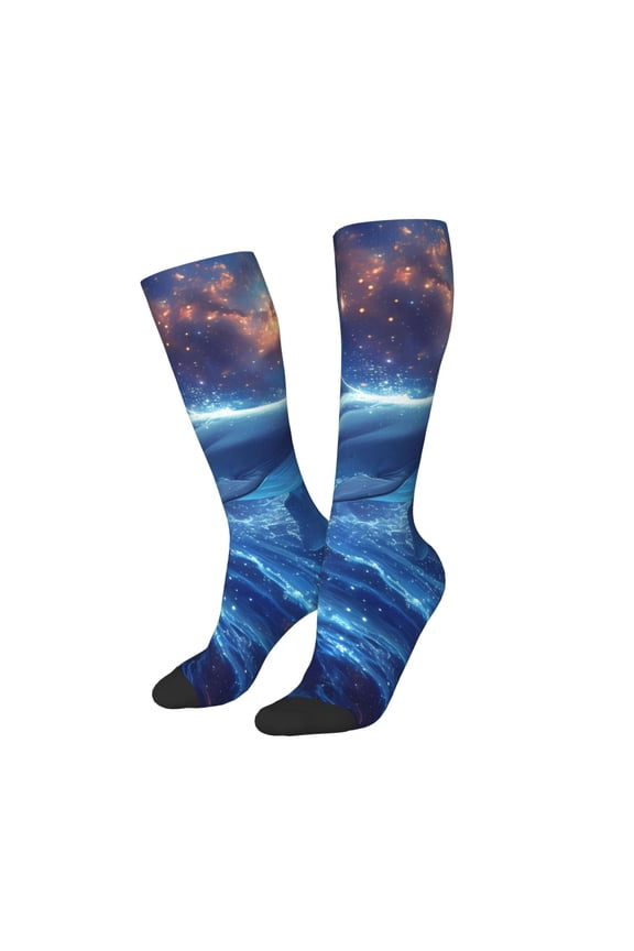 Women Crew Soft Moisture-wicking Socks Beautiful Ocean Dolphin Pattern Design Cotton Socks, One Size fit All