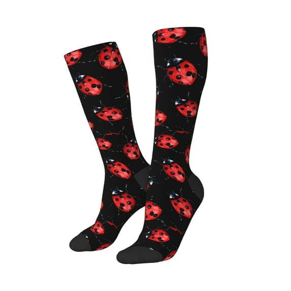 Picia Women Crew Soft Moisture-wicking Socks Beautiful Red Ladybug Pattern Design Cotton Socks, One Size fit All