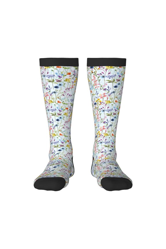 Women Crew Soft Moisture-wicking Socks Beautiful wild flower forest Pattern Design Cotton Socks, One Size fit All