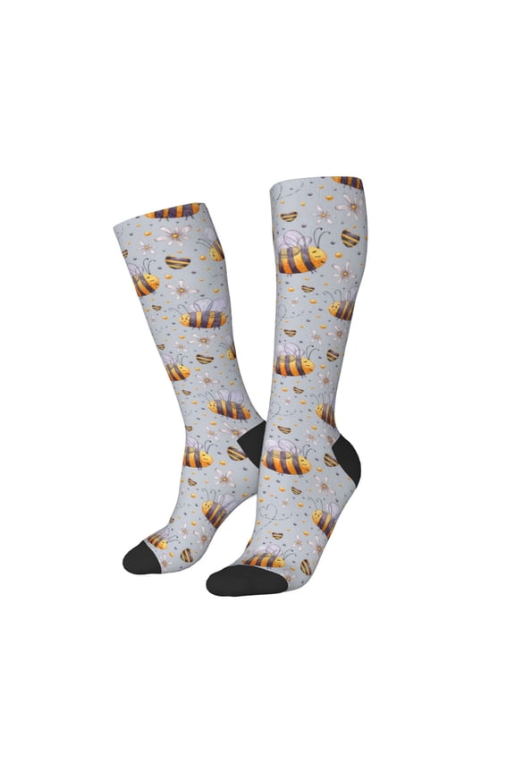 Women Crew Soft Moisture-wicking Socks Bee Pattern Design Cotton Socks, One Size fit All