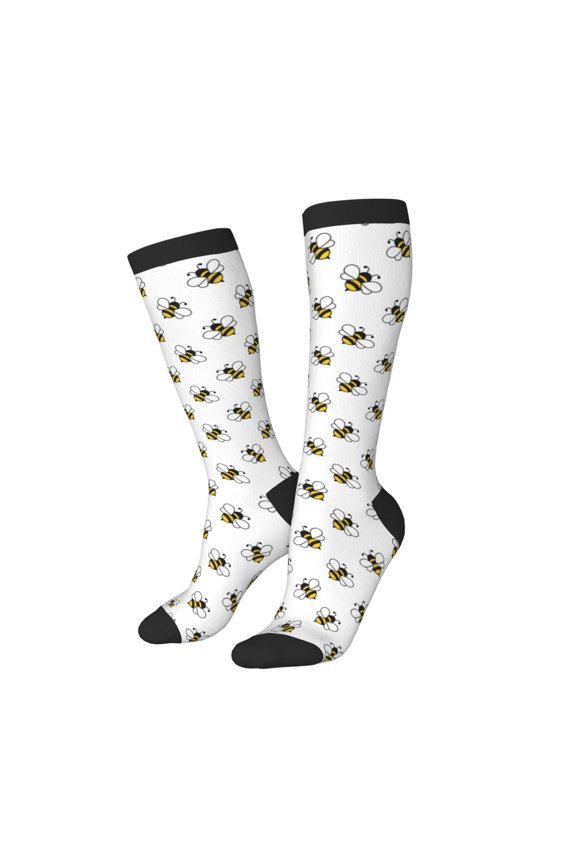 Women Crew Soft Moisture-wicking Socks Bee Pattern Design Cotton Socks, One Size fit All