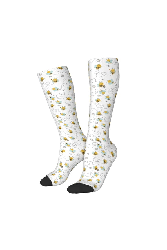 Women Crew Soft Moisture-wicking Socks Bee Pattern Design Cotton Socks, One Size fit All