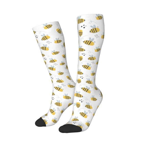Picia Women Crew Soft Moisture-wicking Socks Bee Pattern Design Cotton Socks, One Size fit All