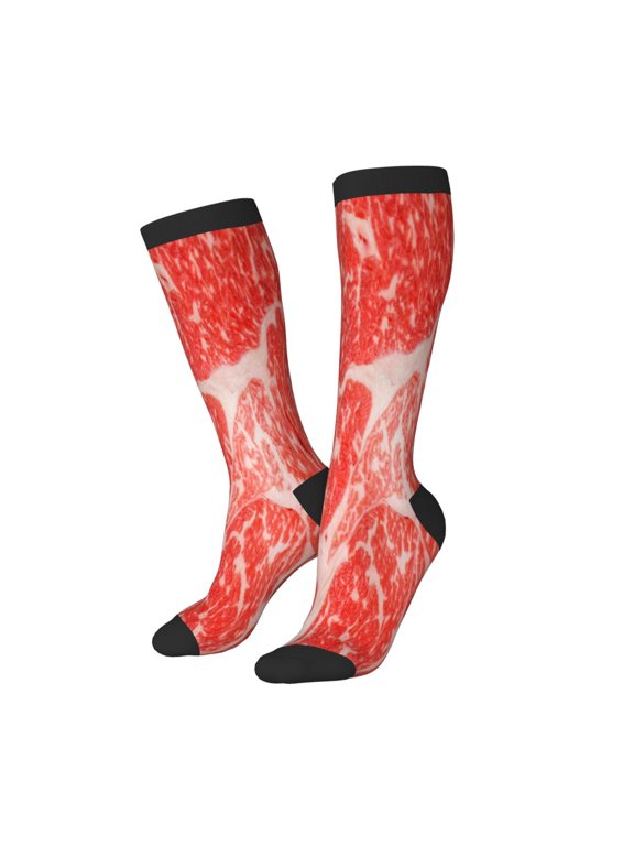 Women Crew Soft Moisture-wicking Socks Beef Steaks Pattern Design Cotton Socks, One Size fit All