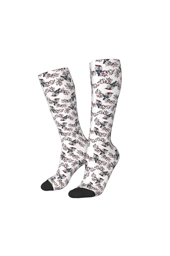 Women Crew Soft Moisture-wicking Socks Bird Pattern Design Cotton Socks, One Size fit All