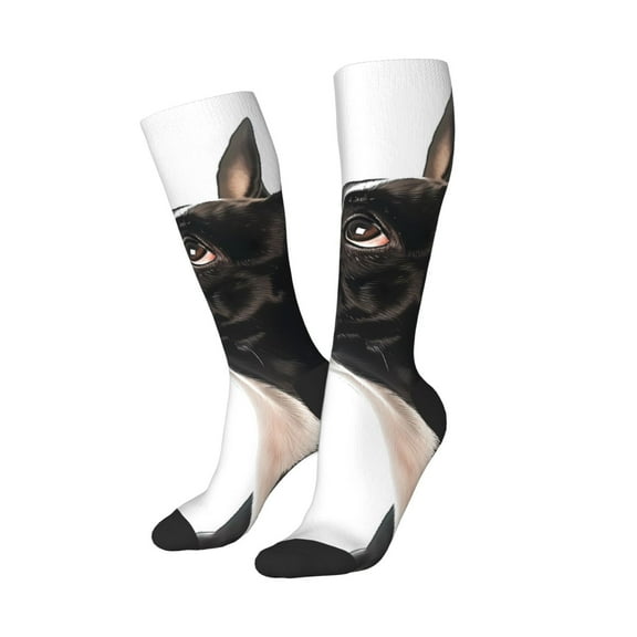 Picia Women Crew Soft Moisture-wicking Socks Black And White Boston Terrier Pattern Design Cotton Socks, One Size fit All
