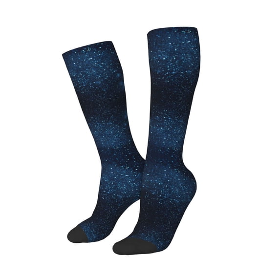 Picia Women Crew Soft Moisture-wicking Socks Blue Glitter Retro Pattern Design Cotton Socks, One Size fit All