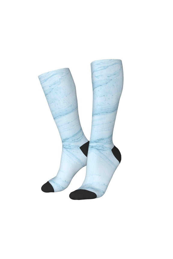 Women Crew Soft Moisture-wicking Socks Blue Marble Pattern Design Cotton Socks, One Size fit All