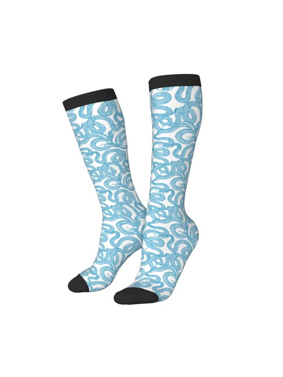 Women Crew Soft Moisture-wicking Socks Blue Snake Pattern Design Cotton Socks, One Size fit All