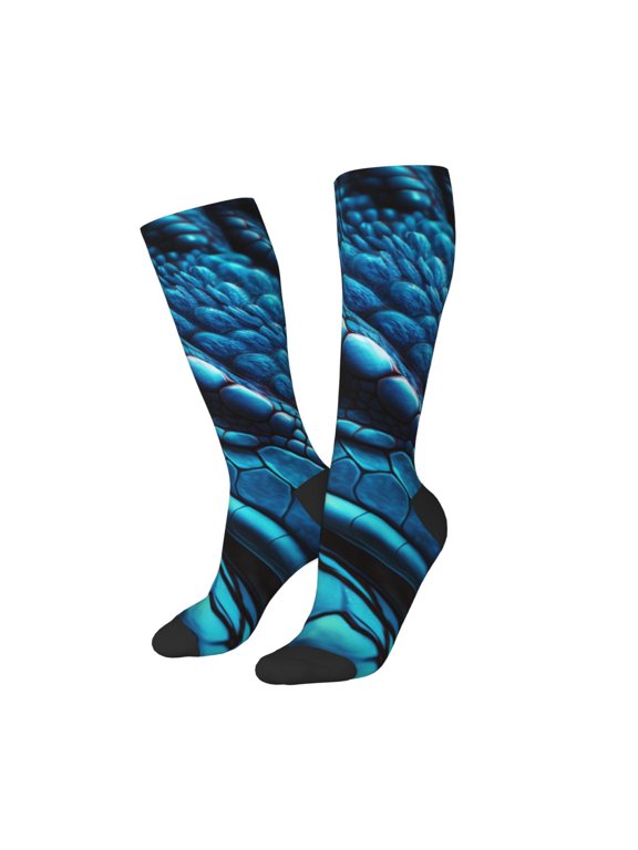 Women Crew Soft Moisture-wicking Socks Blue Viper Snake Closeup Face Pattern Design Cotton Socks, One Size fit All
