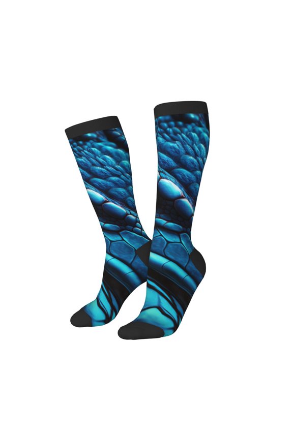 Women Crew Soft Moisture-wicking Socks Blue Viper Snake Closeup Face Pattern Design Cotton Socks, One Size fit All