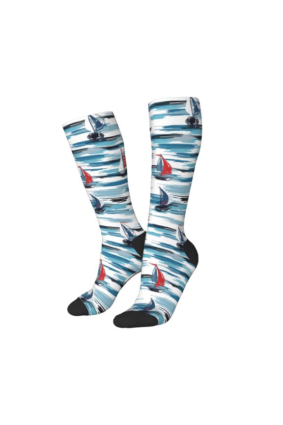 Women Crew Soft Moisture-wicking Socks Boat In Ocean Pattern Design Cotton Socks, One Size fit All