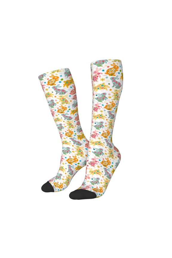 Women Crew Soft Moisture-wicking Socks Boho Bunny Pattern Design Cotton Socks, One Size fit All