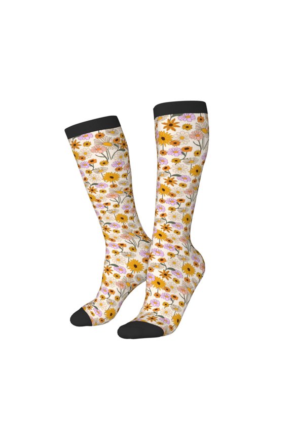 Women Crew Soft Moisture-wicking Socks Boho Flowers Pattern Design Cotton Socks, One Size fit All
