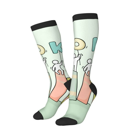 Picia Women Crew Soft Moisture-wicking Socks Books Pattern Design Cotton Socks, One Size fit All