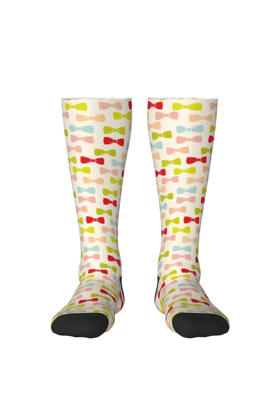 Women Crew Soft Moisture-wicking Socks Bow Ties Pattern Design Cotton Socks, One Size fit All