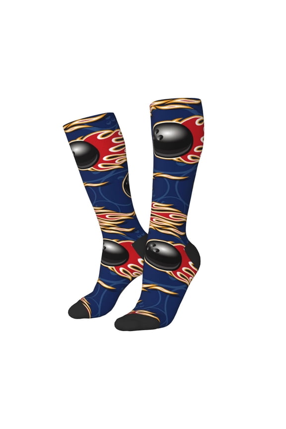 Women Crew Soft Moisture-wicking Socks Bowling Ball And Flame Pattern Design Cotton Socks, One Size fit All