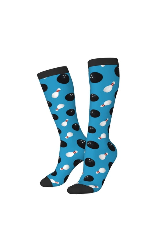Women Crew Soft Moisture-wicking Socks Bowling Balls Pattern Design Cotton Socks, One Size fit All