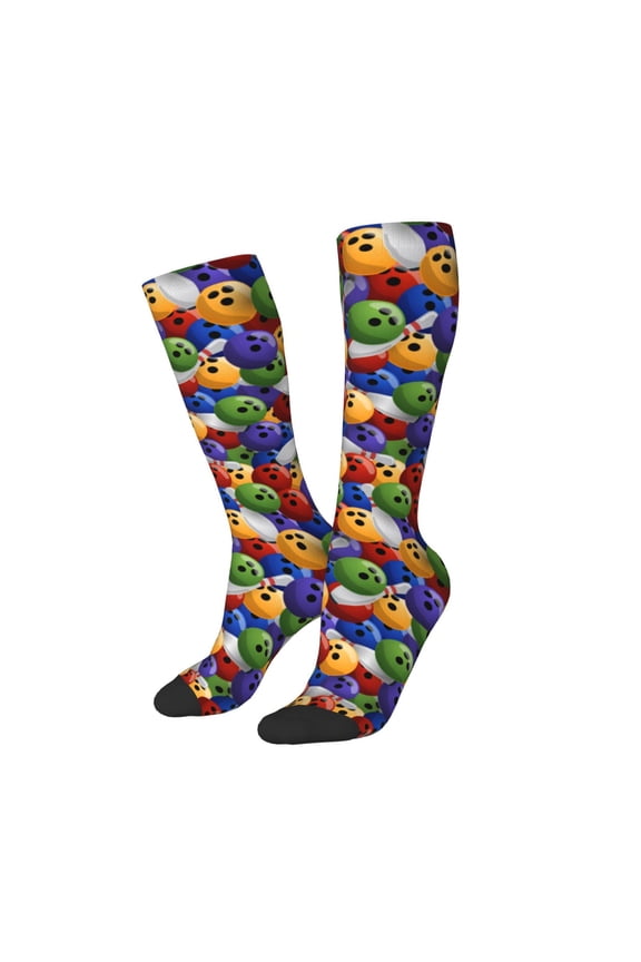 Women Crew Soft Moisture-wicking Socks Bowling Colorful Pattern Design Cotton Socks, One Size fit All