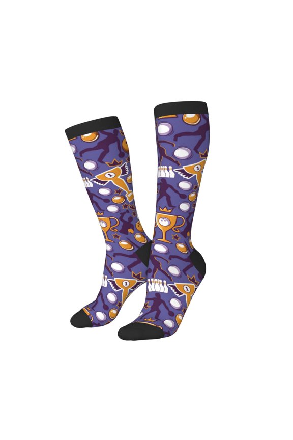 Women Crew Soft Moisture-wicking Socks Bowling Game Pattern Design Cotton Socks, One Size fit All