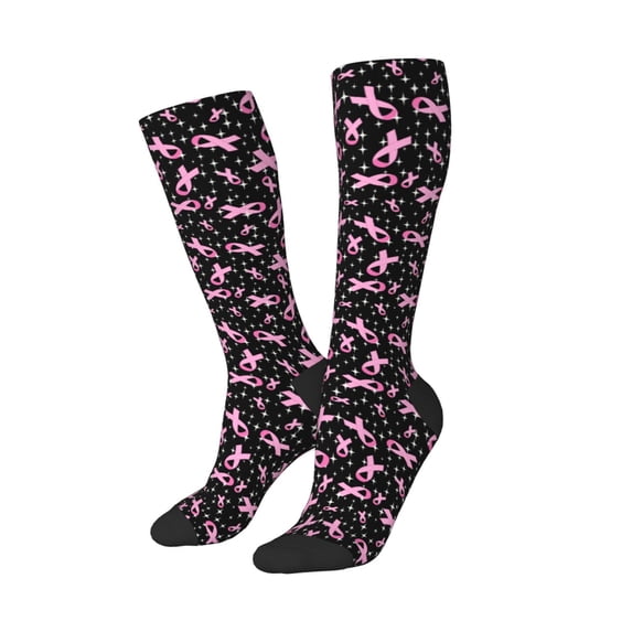 Picia Women Crew Soft Moisture-wicking Socks Breast Cancer Awareness (2) Pattern Design Cotton Socks, One Size fit All