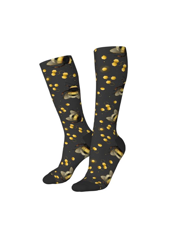 Women Crew Soft Moisture-wicking Socks Bumblebee Pattern Design Cotton Socks, One Size fit All