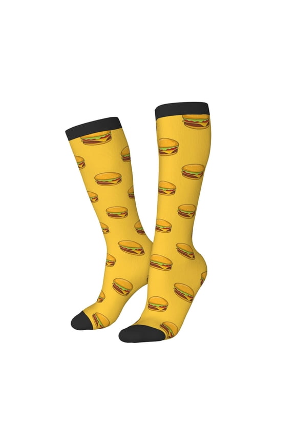 Women Crew Soft Moisture-wicking Socks Burger 1 Pattern Design Cotton Socks, One Size fit All