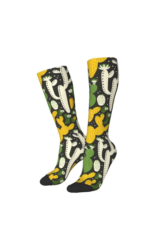 Women Crew Soft Moisture-wicking Socks Cactus 4 Pattern Design Cotton Socks, One Size fit All