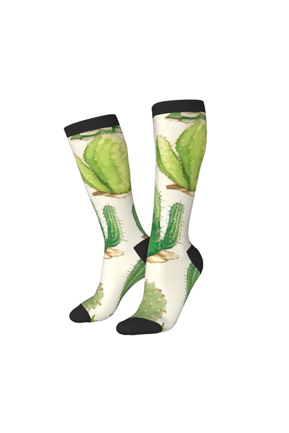 Women Crew Soft Moisture-wicking Socks Cactus And Succulent Pattern Design Cotton Socks, One Size fit All