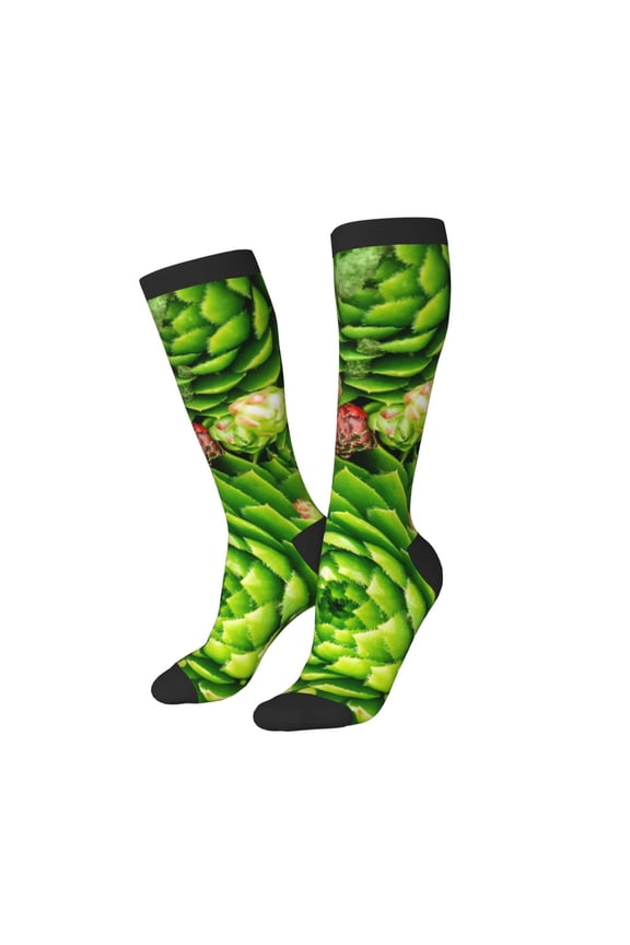 Women Crew Soft Moisture-wicking Socks Cactus And Succulents Pattern Design Cotton Socks, One Size fit All
