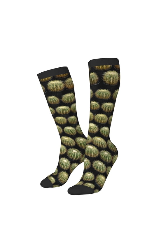 Women Crew Soft Moisture-wicking Socks Cactus Farmland Pattern Design Cotton Socks, One Size fit All