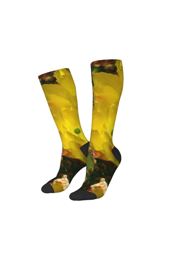 Women Crew Soft Moisture-wicking Socks Cactus Flowers Pattern Design Cotton Socks, One Size fit All