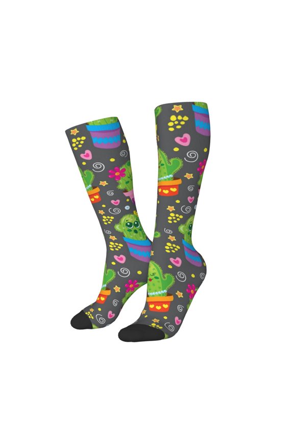 Women Crew Soft Moisture-wicking Socks Cactus In Pots Pattern Design Cotton Socks, One Size fit All