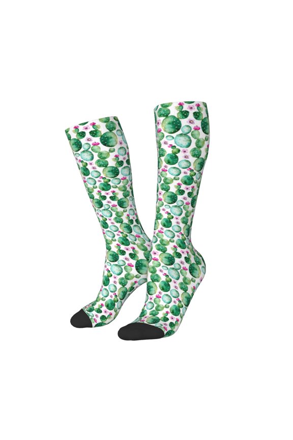 Women Crew Soft Moisture-wicking Socks Cactus Plants Pattern Design Cotton Socks, One Size fit All