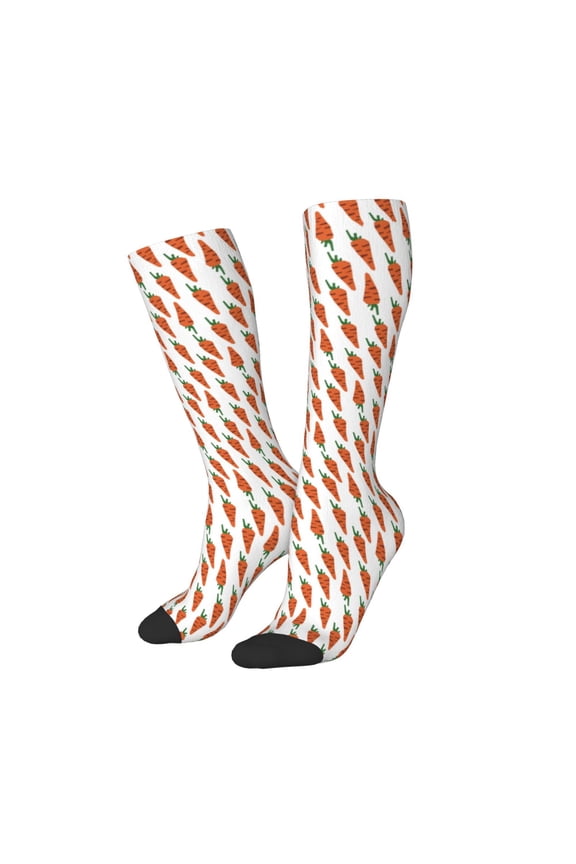 Women Crew Soft Moisture-wicking Socks Carrot Pattern Design Cotton Socks, One Size fit All