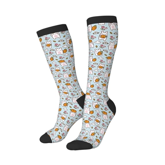 Picia Women Crew Soft Moisture-wicking Socks Carrot Rabbit Pattern Design Cotton Socks, One Size fit All