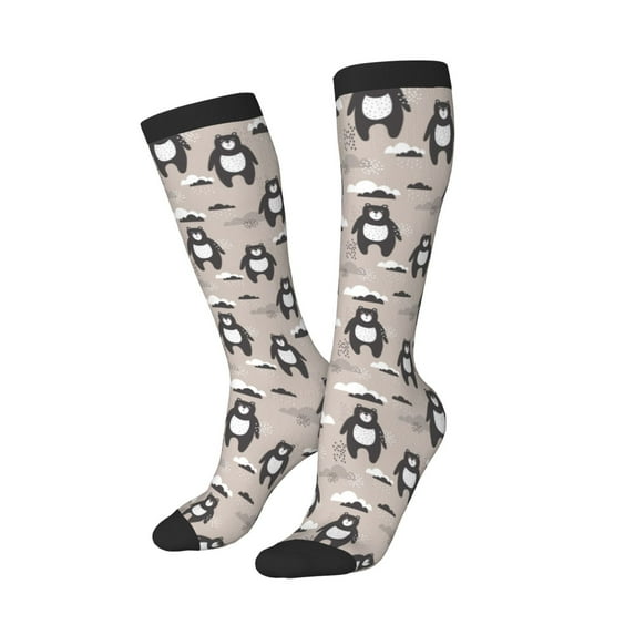 Picia Women Crew Soft Moisture-wicking Socks Cartoon Bear Brown Pattern Design Cotton Socks, One Size fit All