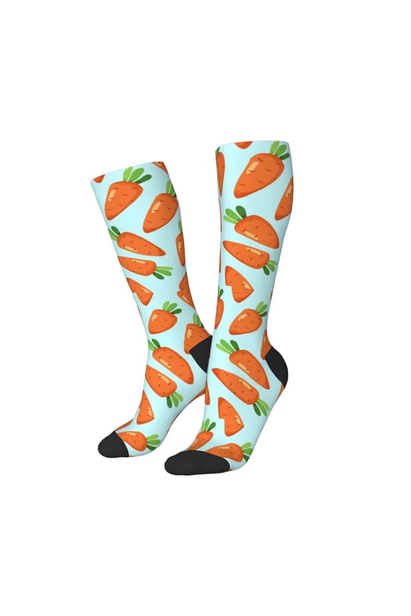 Women Crew Soft Moisture-wicking Socks Cartoon Carrot Pattern Design Cotton Socks, One Size fit All