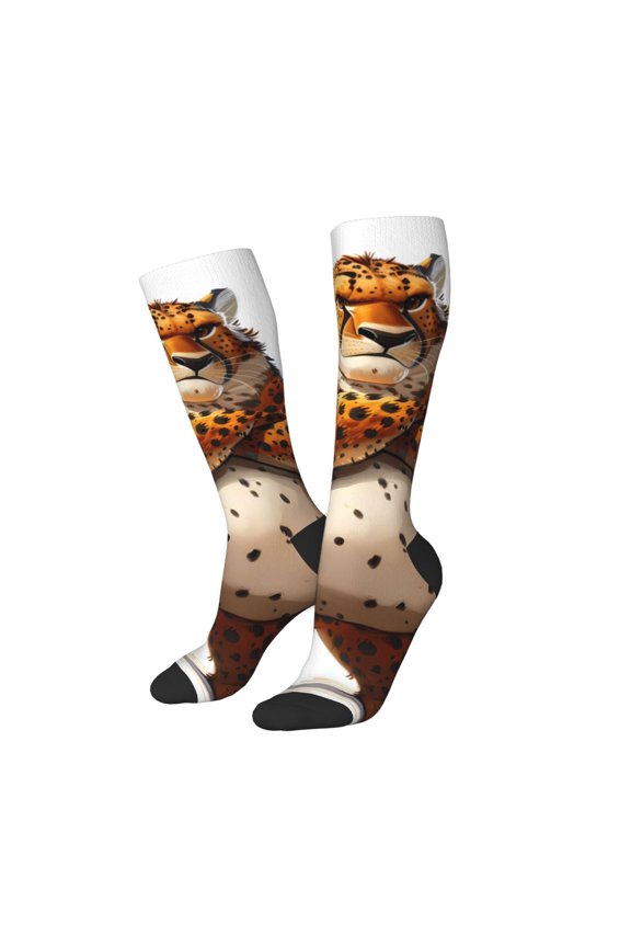 Women Crew Soft Moisture-wicking Socks Cartoon Cheetah With Attitude Pattern Design Cotton Socks, One Size fit All