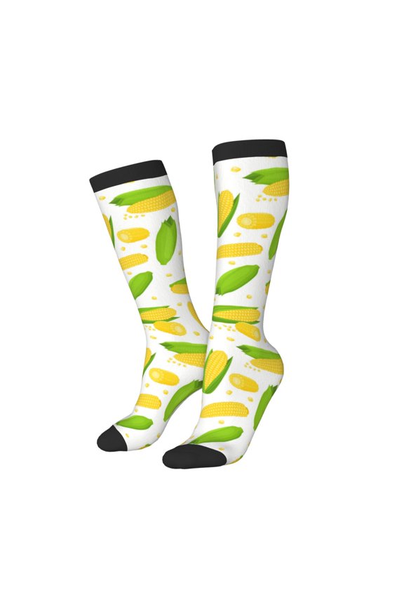 Women Crew Soft Moisture-wicking Socks Cartoon Corn Pattern Design Cotton Socks, One Size fit All