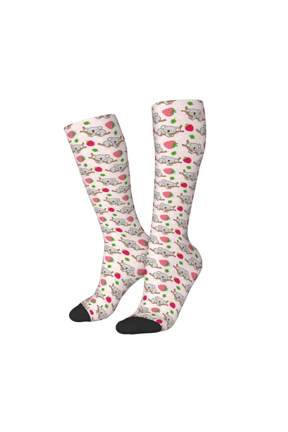 Women Crew Soft Moisture-wicking Socks Cartoon Koala Bear Pattern Design Cotton Socks, One Size fit All