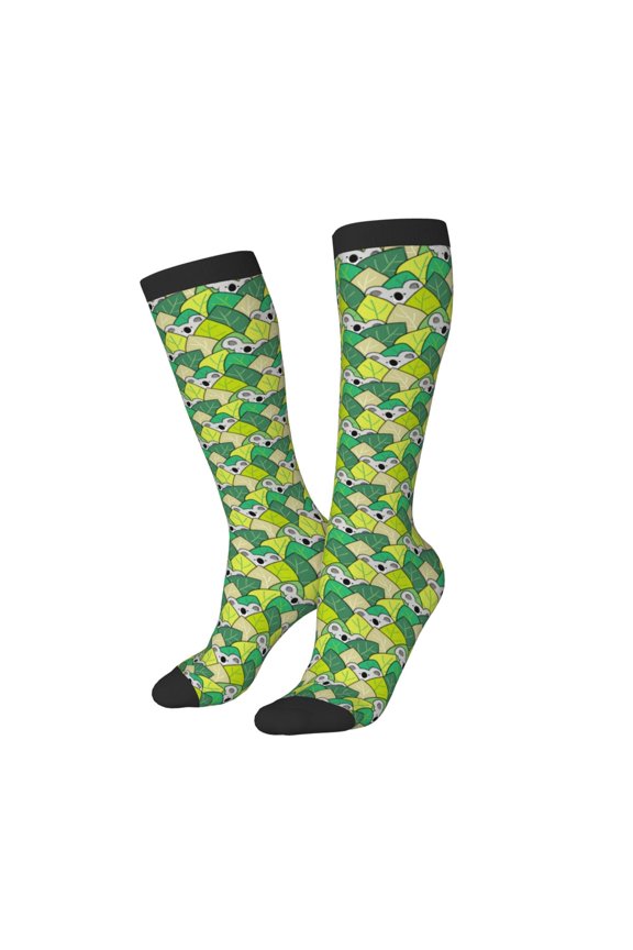 Women Crew Soft Moisture-wicking Socks Cartoon Koala Bear and Leaf Pattern Design Cotton Socks, One Size fit All