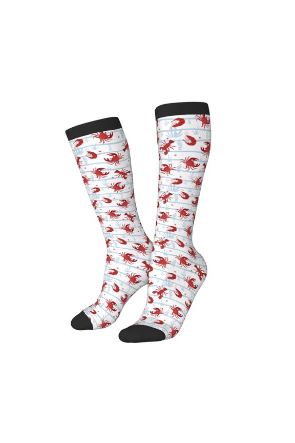 Women Crew Soft Moisture-wicking Socks Cartoon Lobsters Pattern Design Cotton Socks, One Size fit All