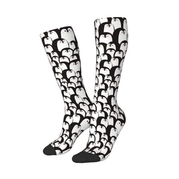 Picia Women Crew Soft Moisture-wicking Socks Cartoon Penguin Pattern Design Cotton Socks, One Size fit All