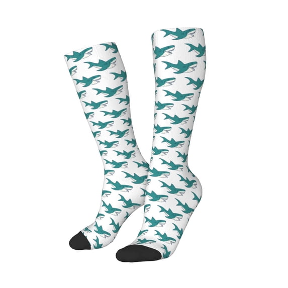 Picia Women Crew Soft Moisture-wicking Socks Cartoon Shark Pattern Design Cotton Socks, One Size fit All