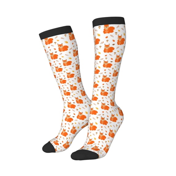 Picia Women Crew Soft Moisture-wicking Socks Cartoon Squirrel Pattern Design Cotton Socks, One Size fit All