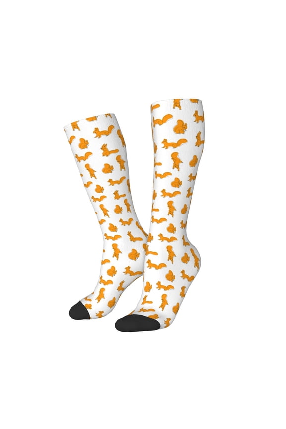 Women Crew Soft Moisture-wicking Socks Cartoon Squirrel Pattern Design Cotton Socks, One Size fit All