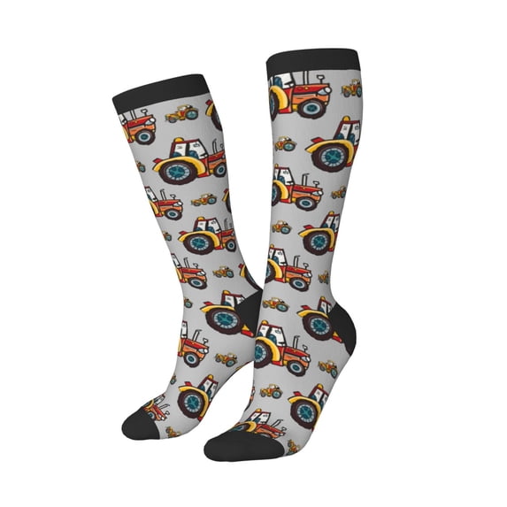 Picia Women Crew Soft Moisture-wicking Socks Cartoon Tractor Pattern Design Cotton Socks, One Size fit All