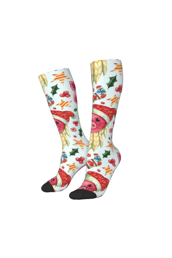 Women Crew Soft Moisture-wicking Socks Christmas Cute Pigs Pattern Design Cotton Socks, One Size fit All